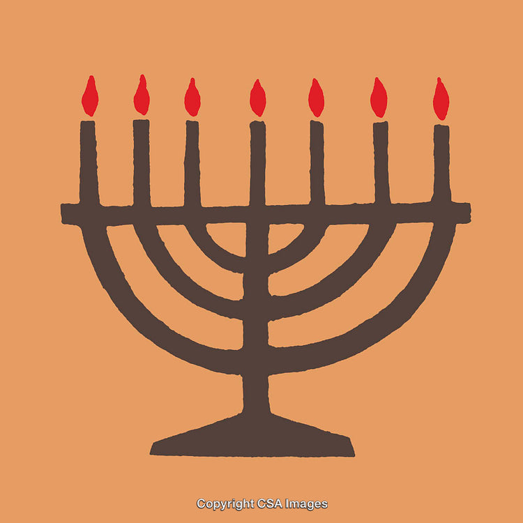 Illustrated Hanukkah Menorah with Lit Candles on Warm Background