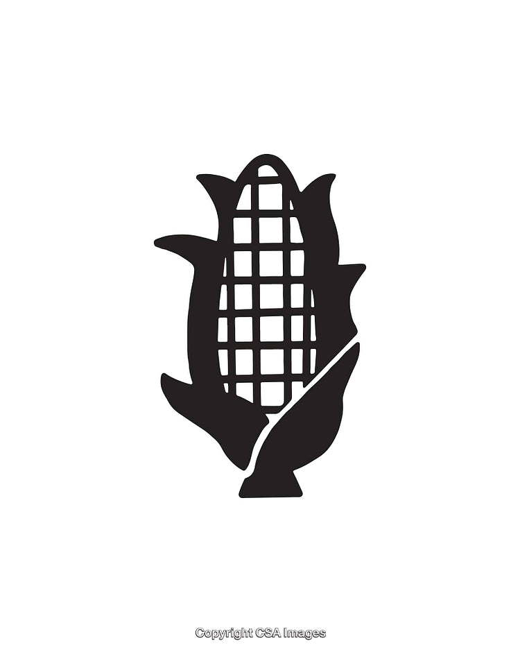 Minimalistic Black and White Corn Icon with Open Leaves