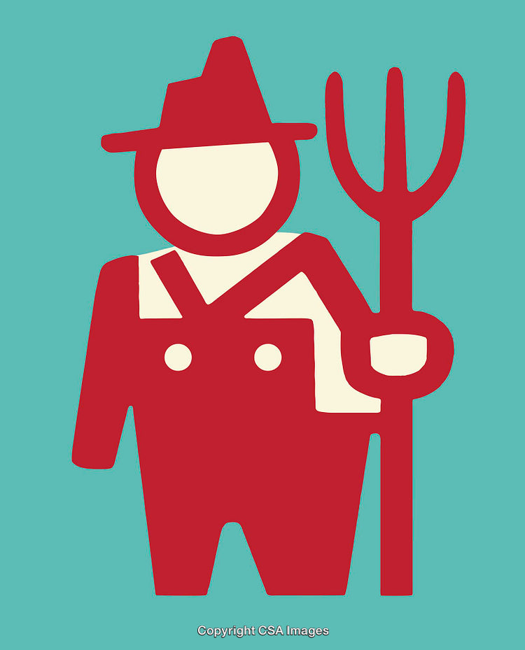 Minimalist Icon of Farmer Holding Pitchfork in Graphic Line Design