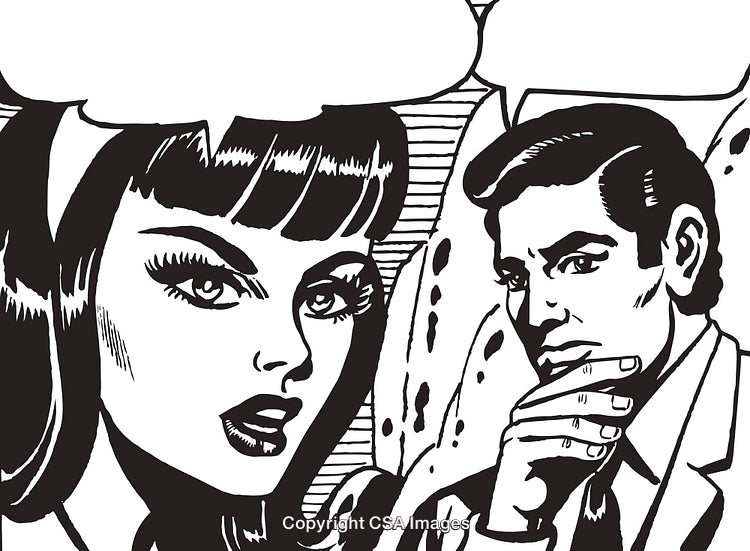Black and White Pop Art of a Retro Styled Couple in Conversation
