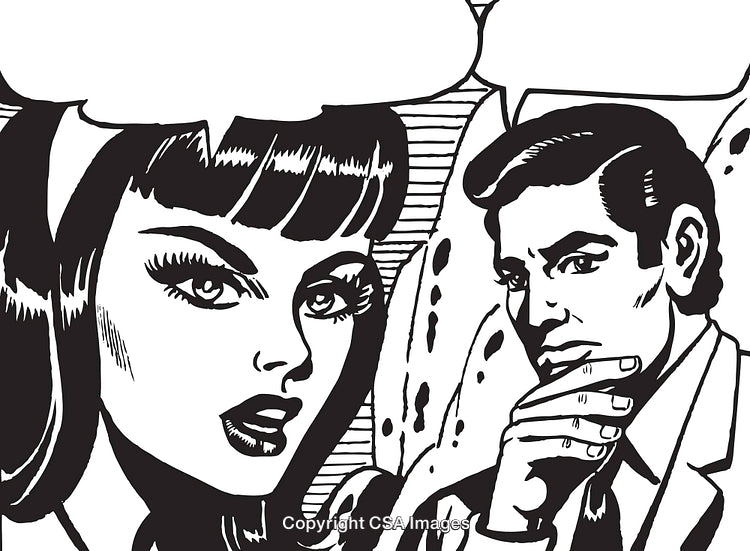 Black and White Pop Art of a Retro Styled Couple in Conversation