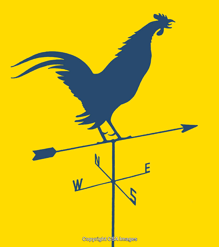 Silhouette of Rooster Weather Vane in Vintage Style Illustration
