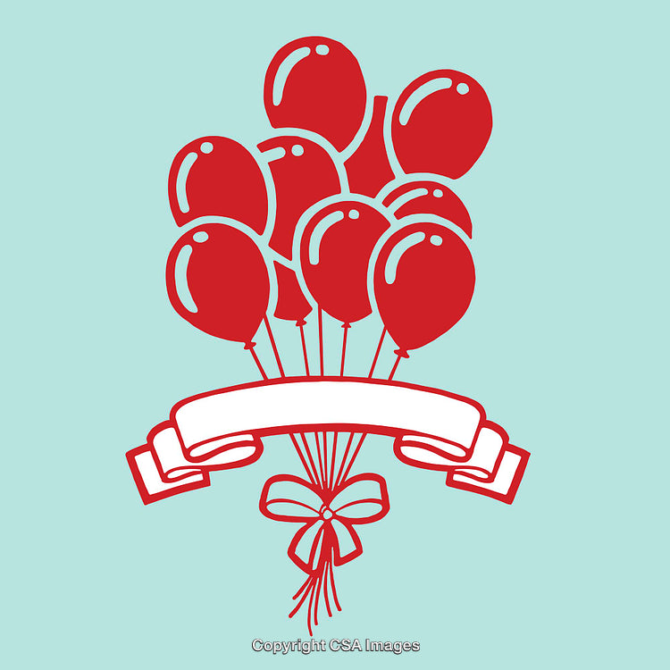 Red Balloons with Banner and Bow on Blue Background Illustration