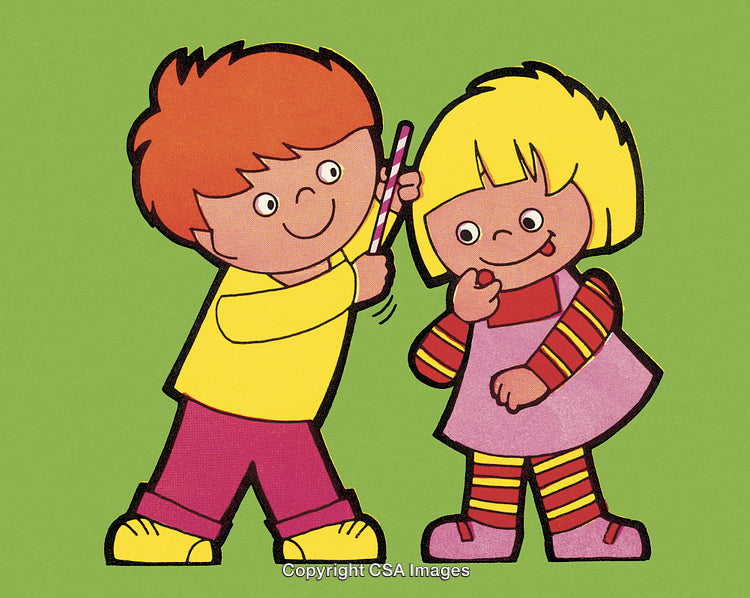 Playful Children Sharing a Fun Moment Illustrated on a Green Background