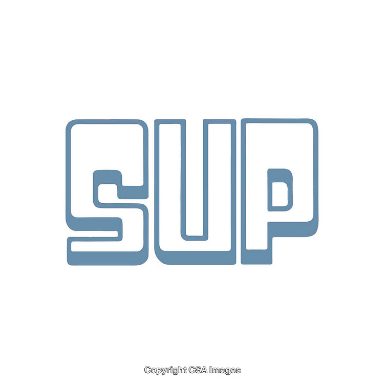 Stylized Blue SUP Text Art Isolated on White Background