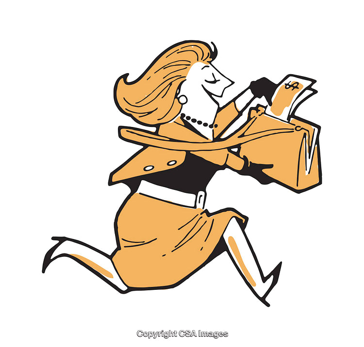 Cheerful Woman Running With a Bag, Illustrative Style Art