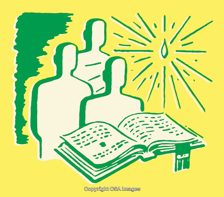 Illustration Depicting Enlightenment and Education with Figures and an Open Book