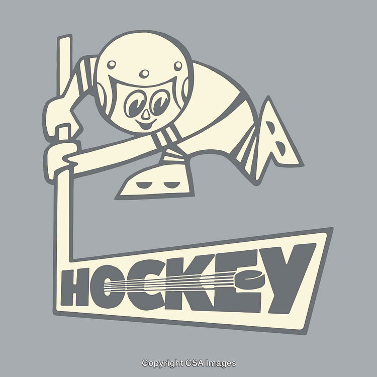 Retro Styled Hockey Illustration Featuring Player With Stick and Text Design