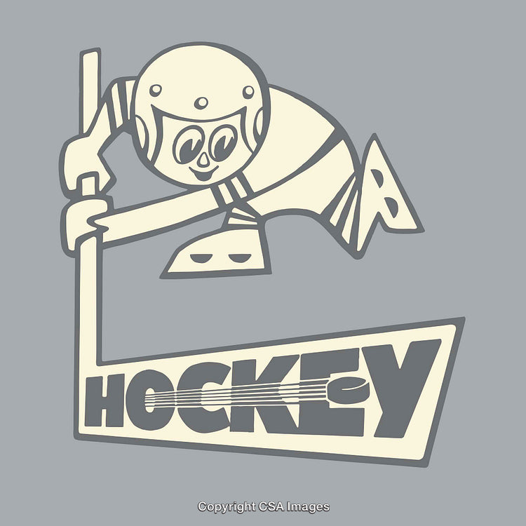 Retro Styled Hockey Illustration Featuring Player With Stick and Text Design