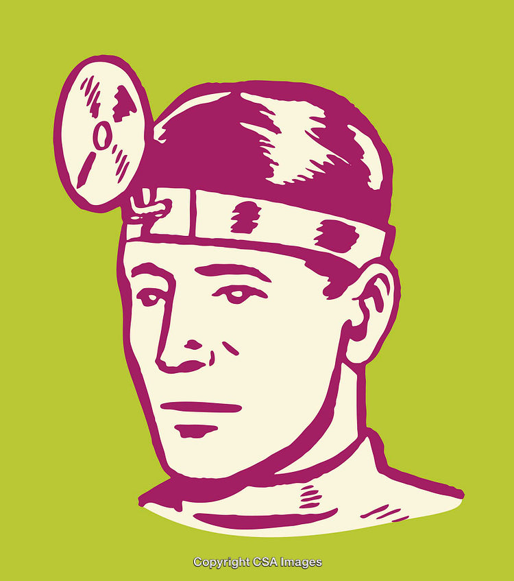 Colorful Illustration of a Retro Doctor with a Reflective Head Mirror