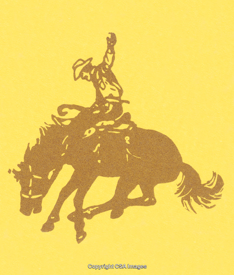 Cowboy Riding Wild Bronco in Rustic Artwork Design