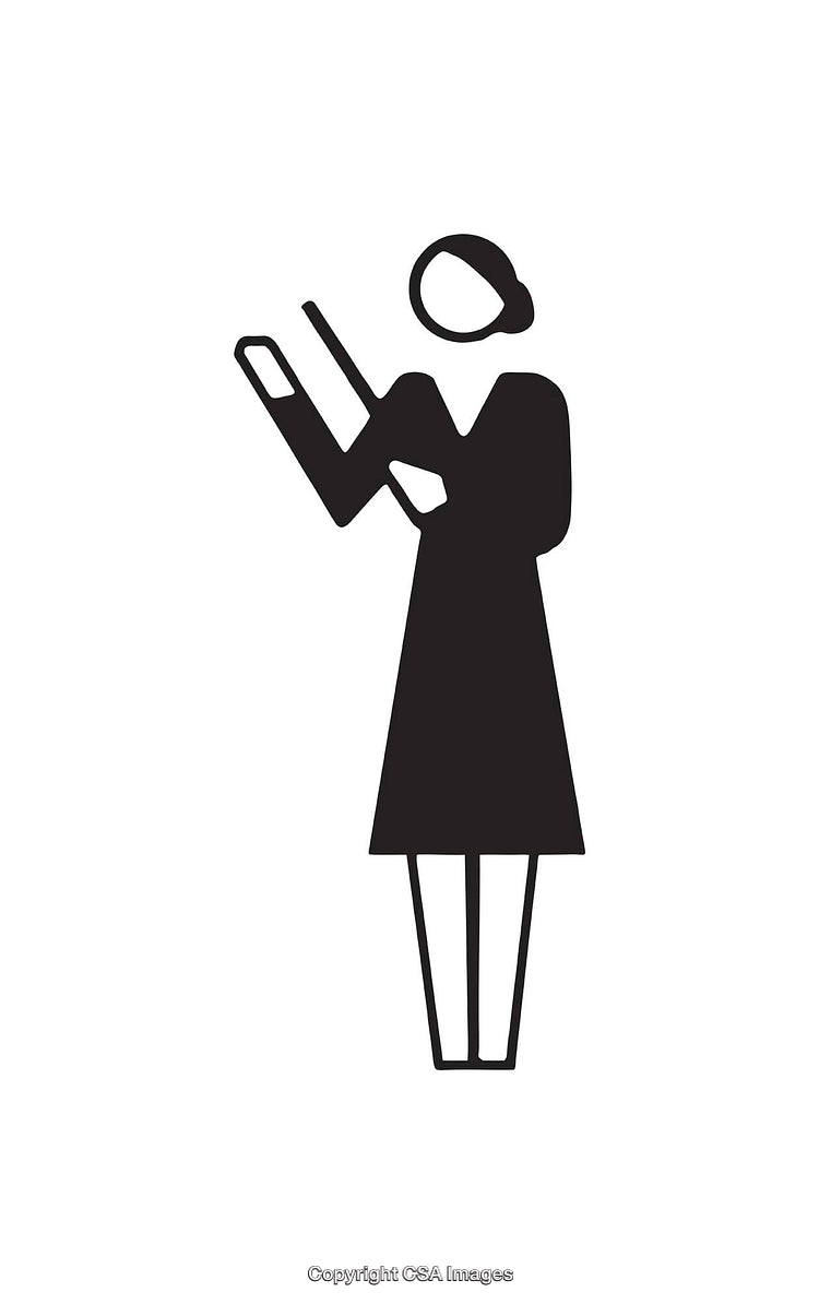 Black and White Icon of a Woman Holding a Book or Tablet