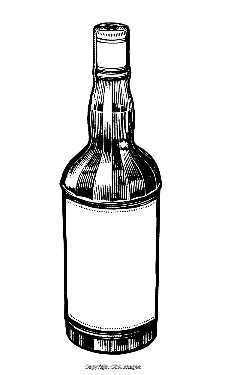 Detailed Black and White Engraving of a Glass Bottle