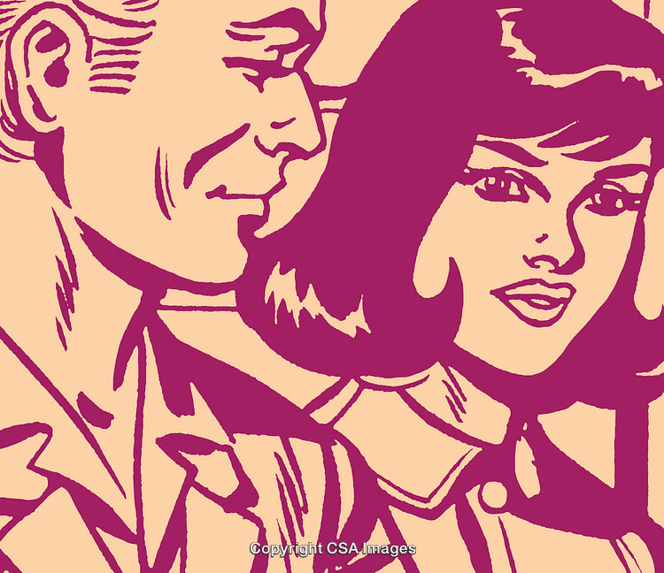 Retro Comic-Style Illustration of a Couple in an Emotional Moment