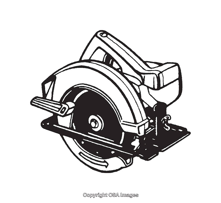 Black And White Line Art of Circular Saw Tool Illustration