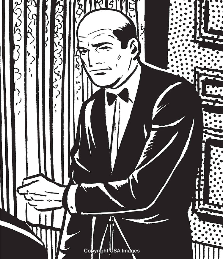 Retro Comic Style Illustration of Man in Elegant Suit Inside Classic Room