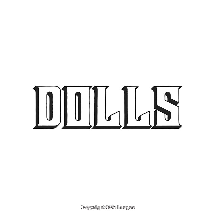 Classic Black and White Typography Featuring the Word Dolls in Decorative Font
