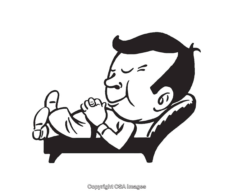 Vintage Style Illustration of a Relaxed Man in Reclined Seating