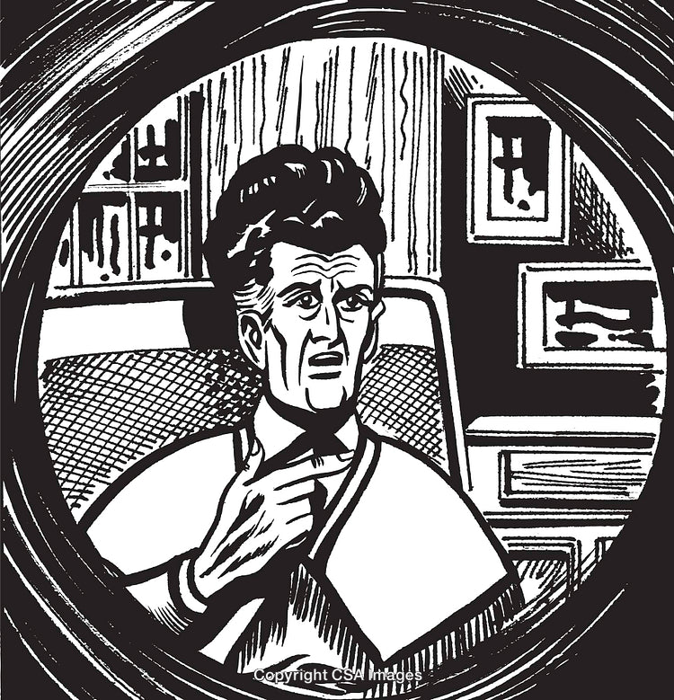 Retro Illustration of a Concerned Man in a Vintage Setting