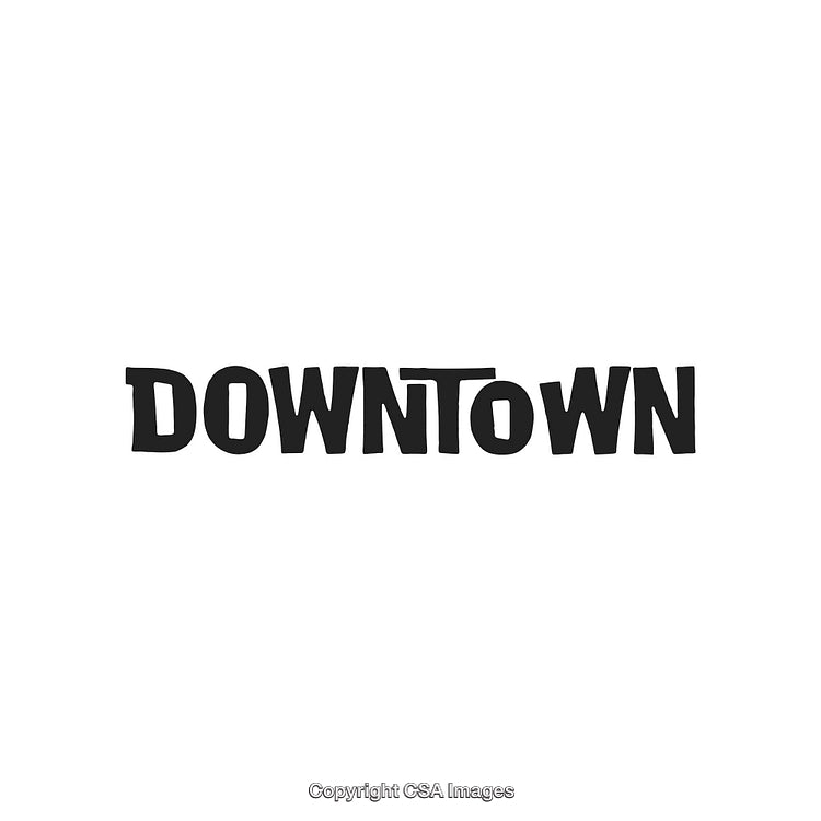 Stylized Bold Typography Reading 'Downtown' on a Clean White Background