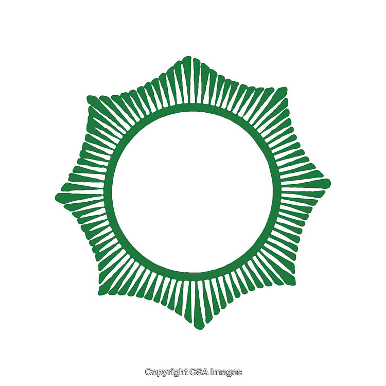Green Decorative Circle Frame With Symmetrical Pointed Design on White Background