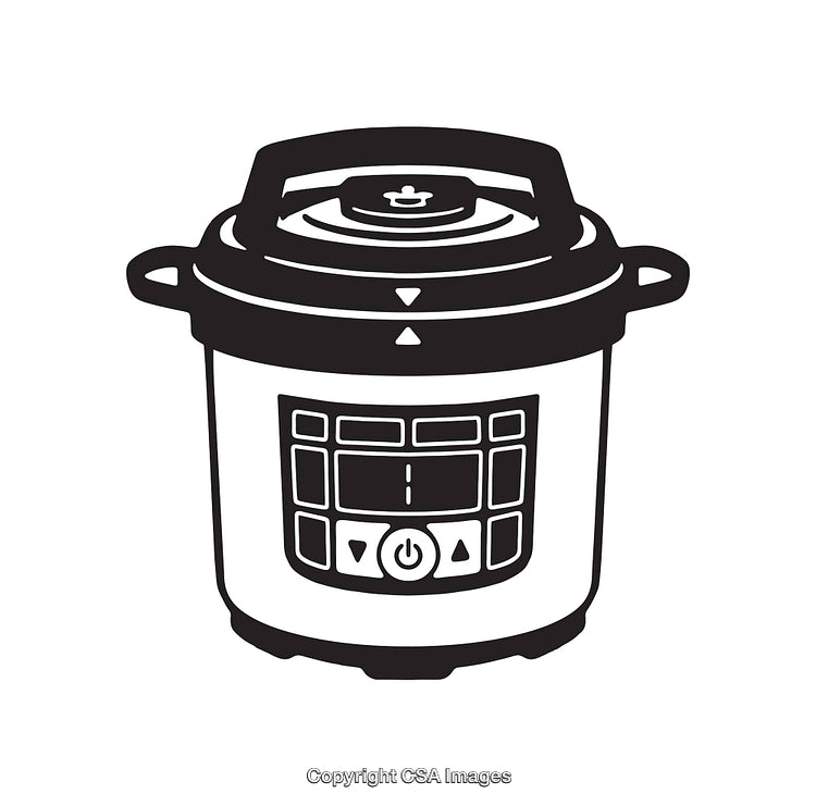 Black and White Illustration of a Modern Electric Pressure Cooker