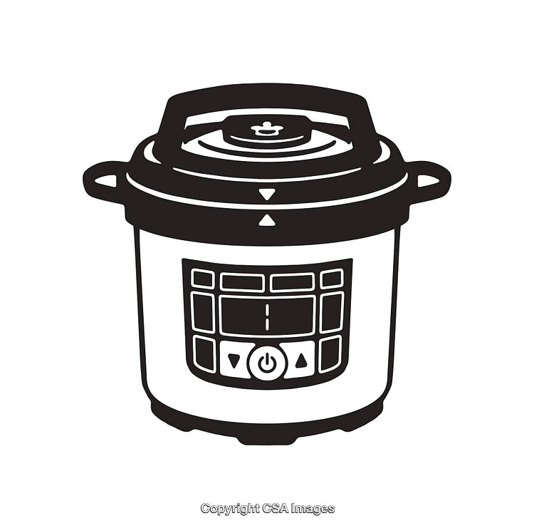 Black and White Illustration of a Modern Electric Pressure Cooker