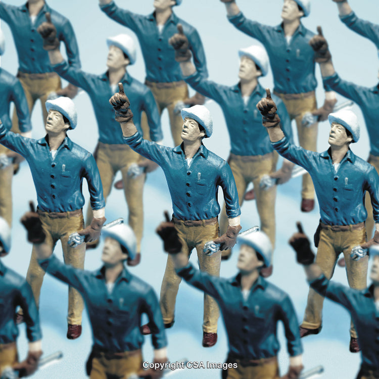 Numerous Worker Figurines in Uniform Attention Formation