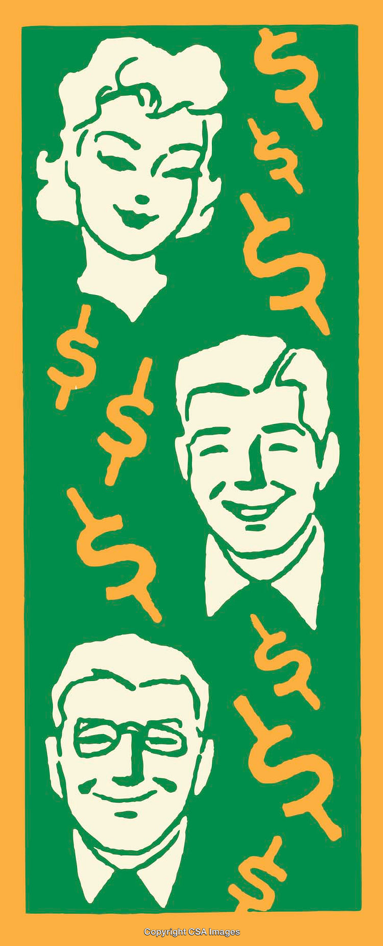 Retro Style Illustration of People with Financial Symbols
