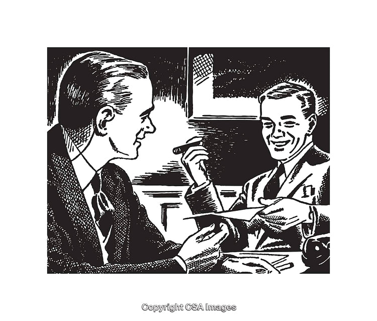 Classic Black and White Businessmen Line Art Illustration in Retro Style