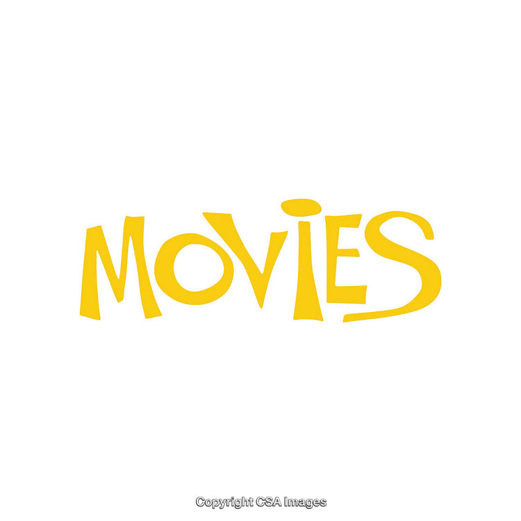 Minimalist Yellow Word Art Depicting the Word 'Movies' on White Background