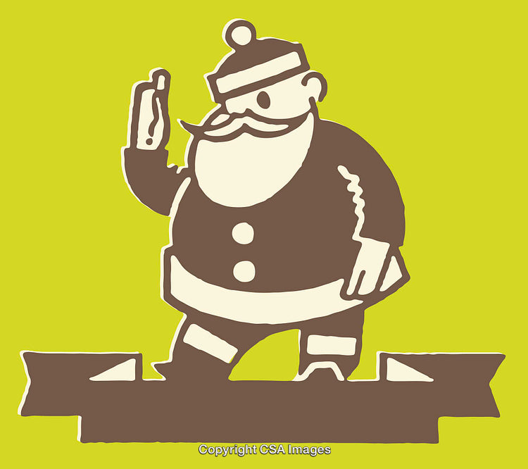 Playful Santa Claus Illustration In Bright Lime Green and Brown Colors