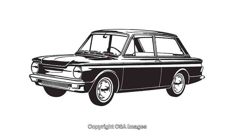 Black and White Line Art Illustration of a Classic Vintage Car