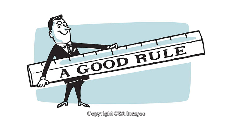 Vintage Illustration of a Man Holding Oversized Measuring Rule with Bold Text