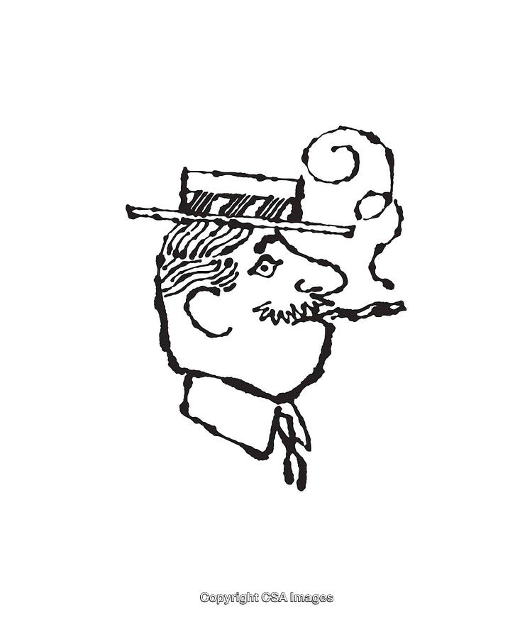 Vintage Line Art Illustration of a Gentleman Smoking a Pipe