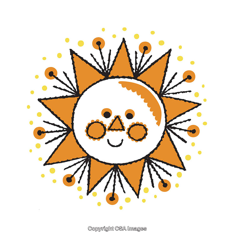 Colorful Illustration of a Cheerful Sun with Orange and Yellow Details