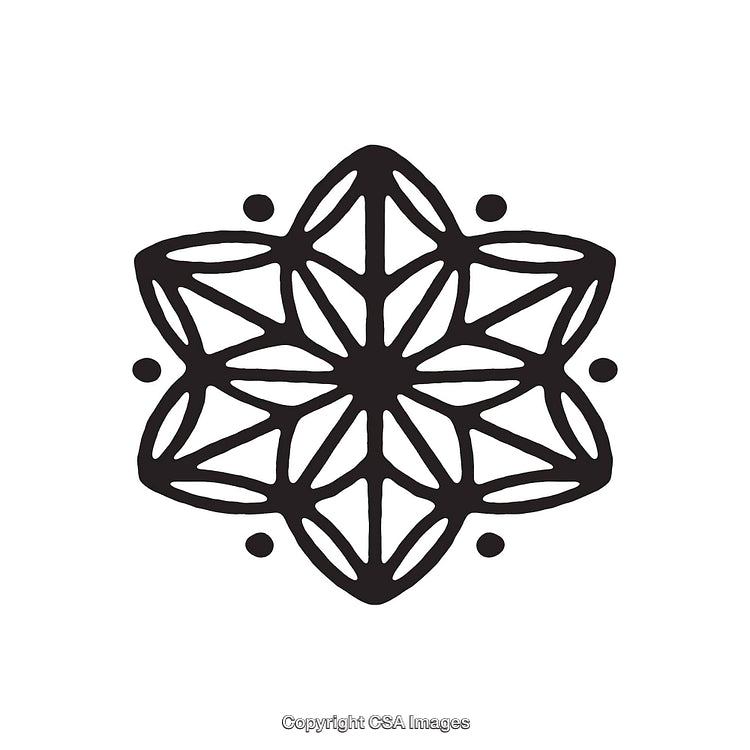 Intricate Black and White Six-Pointed Symmetrical Mandala Design