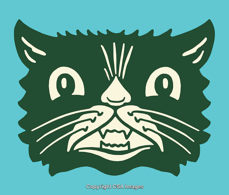 Expressive Green Cat Illustration on a Vibrant Blue Background