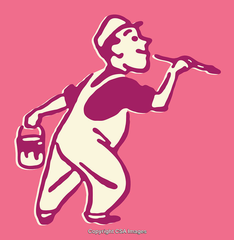 Retro Line Art of a Playful Worker on a Pink Background