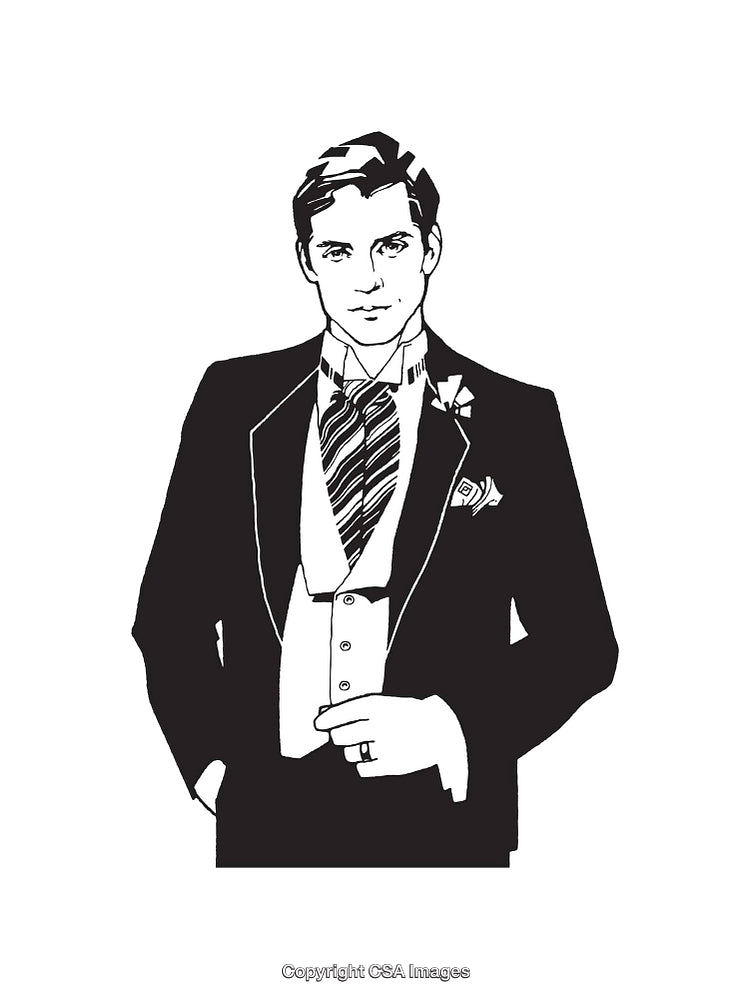 Classic Black and White Illustration of a Man in Formal Attire