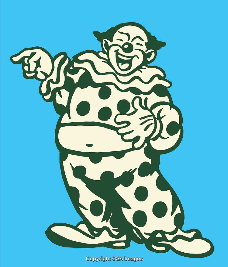 Colorful Line Art of a Cheerful Clown in Polka-Dot Costume