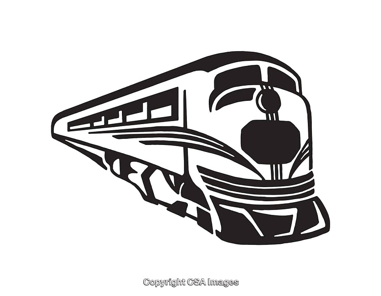 Bold Black and White Line Art of a Streamlined Train Design
