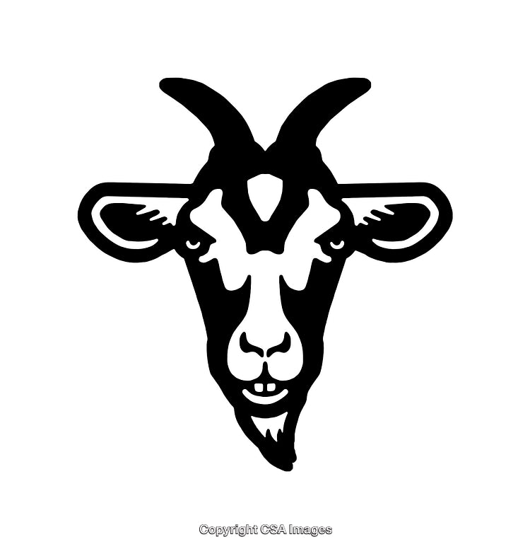Black and White Line Art Illustration of a Goat Face