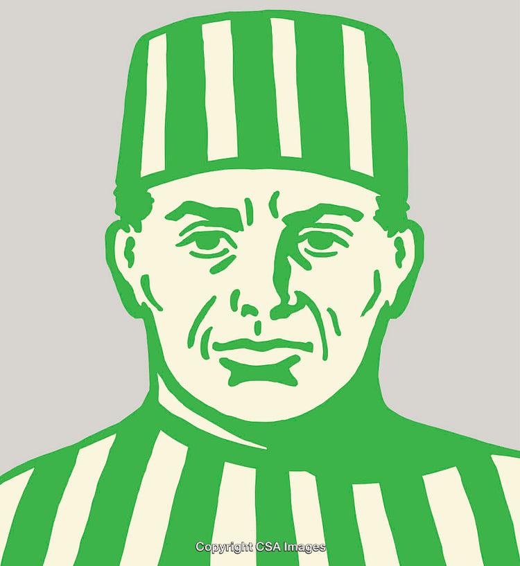 Green and Beige Line Art Illustration of a Person in Striped Attire