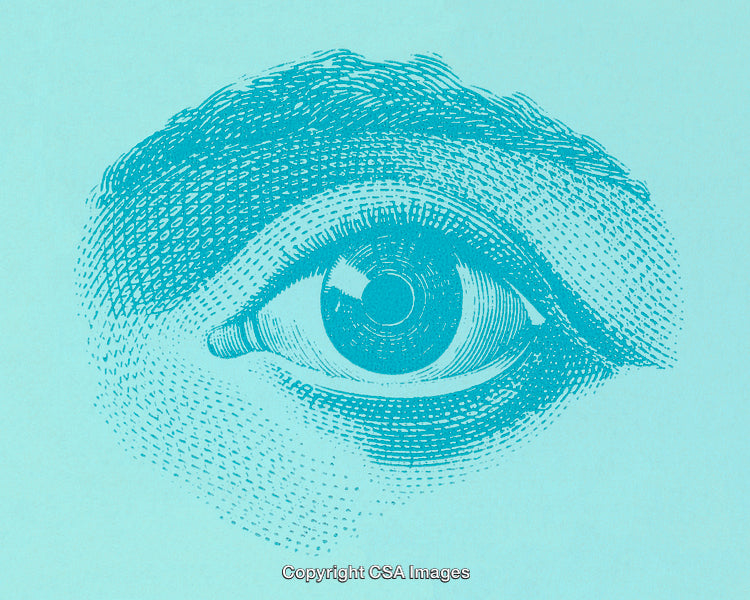 Detailed Engraving of a Blue Monochrome Eye with Artistic Design