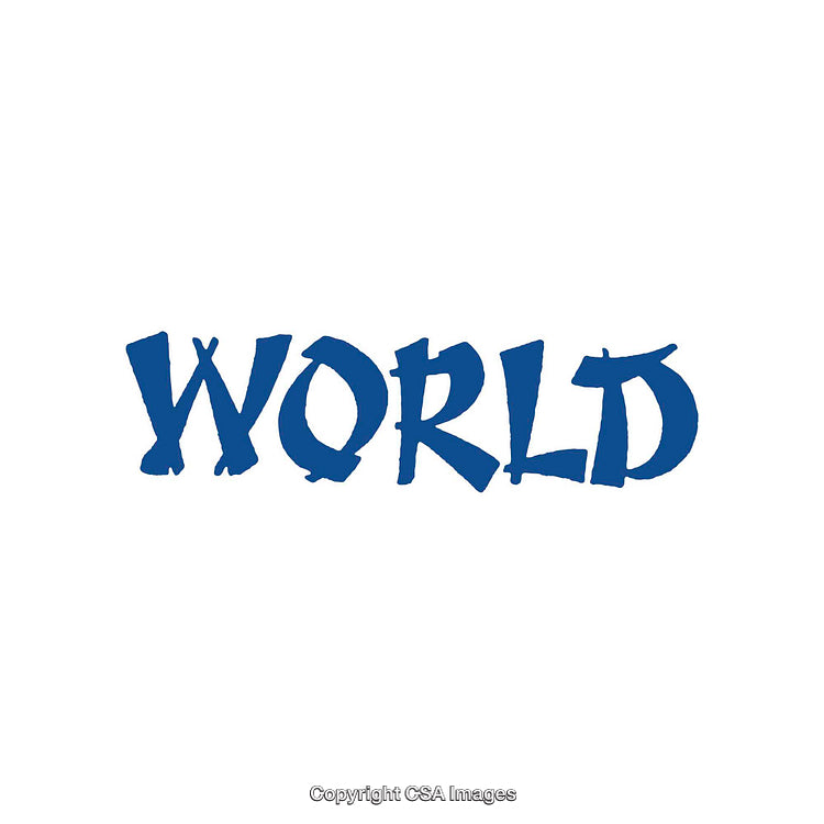 Blue Typeface Image Featuring the Word 'World' in Stylized Font