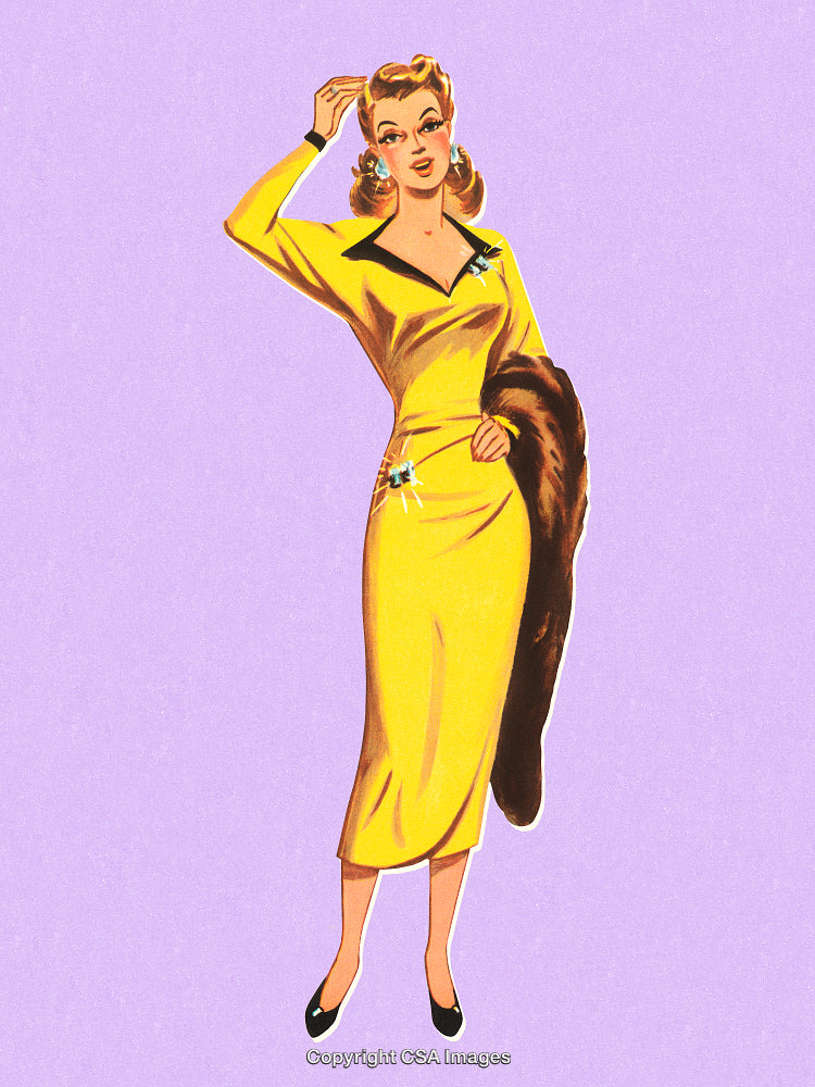 Vintage Illustration of a Glamorous Woman in Elegant Formal Attire