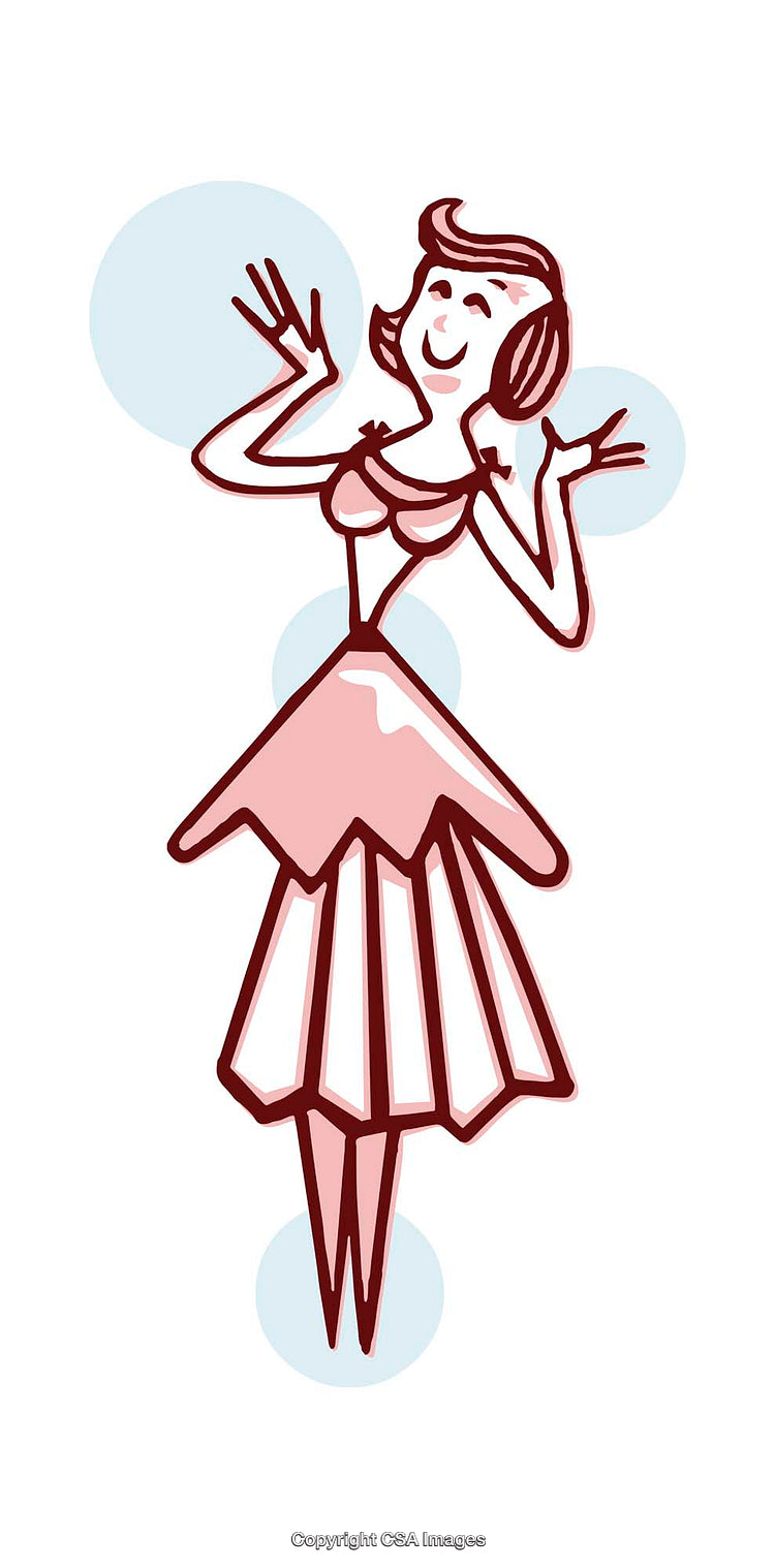Retro Styled Illustration of a Happy Woman in a Pink Dress