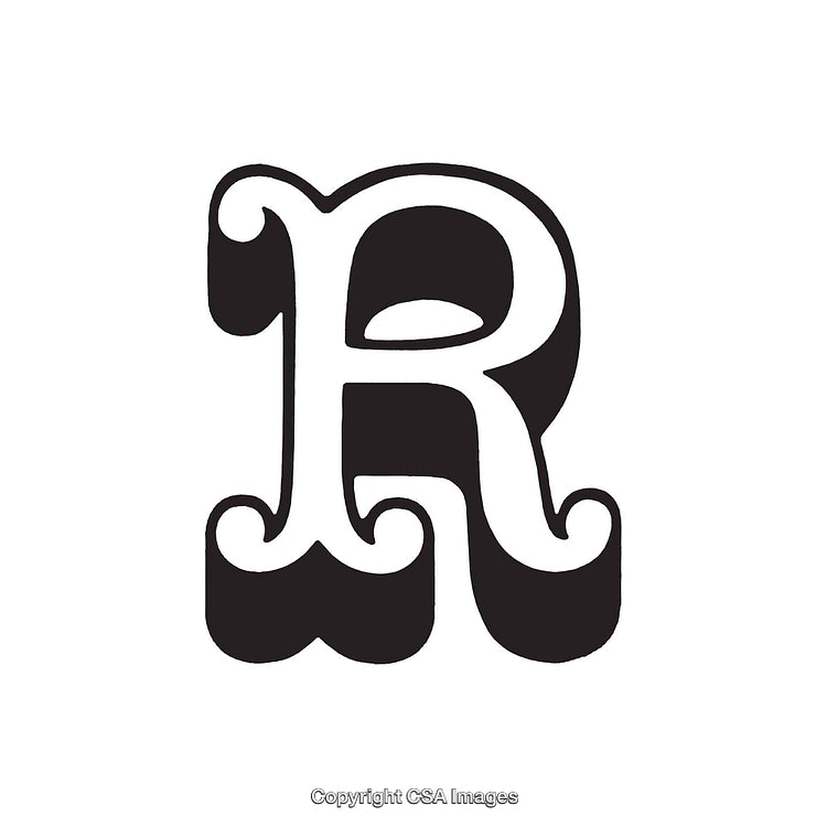 Stylized Decorative Letter R with Ornamental Serif Design Artwork