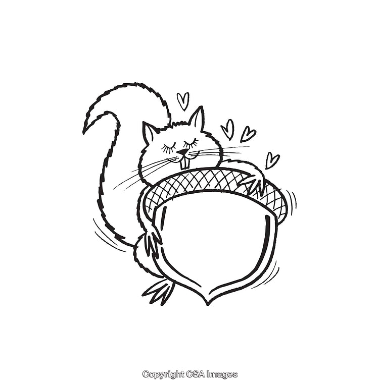 Adorable Squirrel Hugging a Giant Acorn with Love in Line Art Style